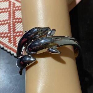 L23: Wide 3 Dolphin hinged bangle - high polished- very thick & easy to put on